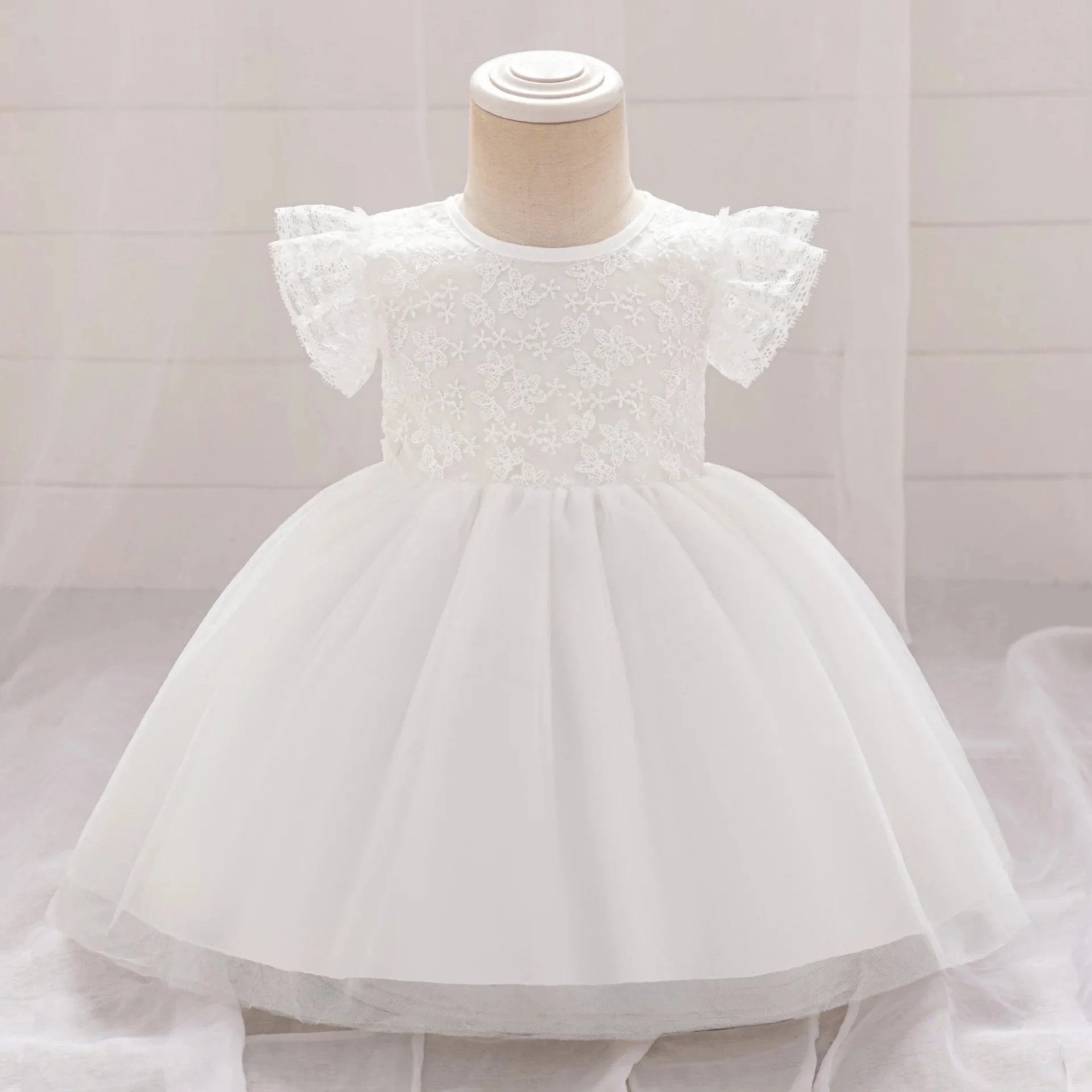 Vestido de Fiesta para Bebé: Falda de Malla con Mangas de Vuelo (3-24m)