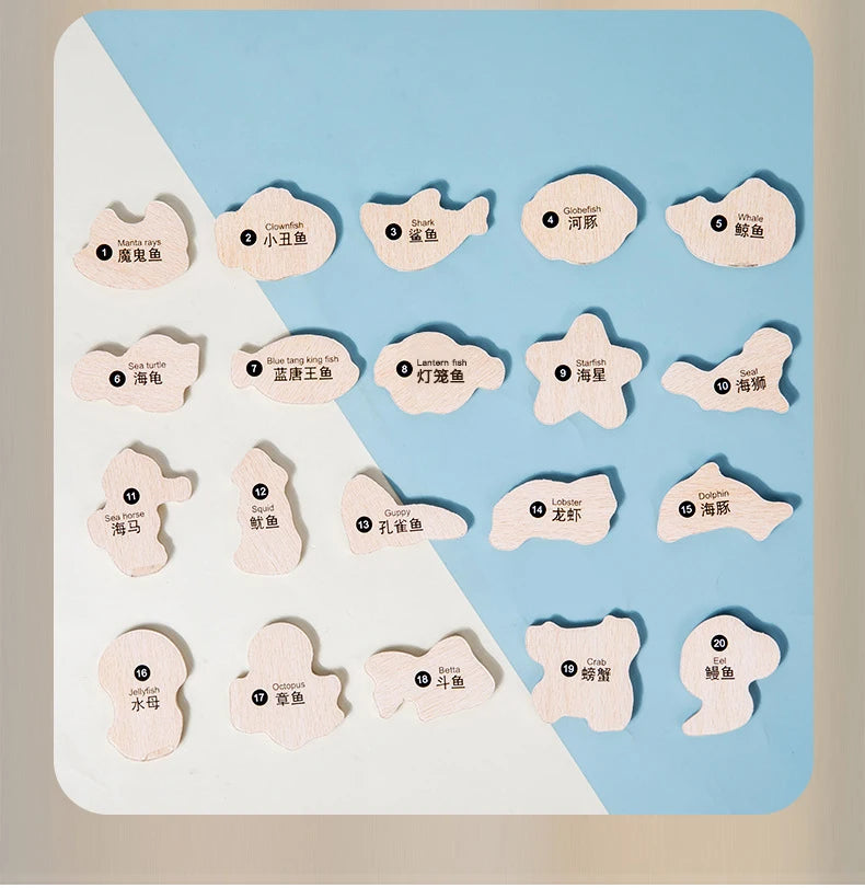 Juego de Pesca Magnética de Madera Montessori | Aprendizaje de Vida Marina