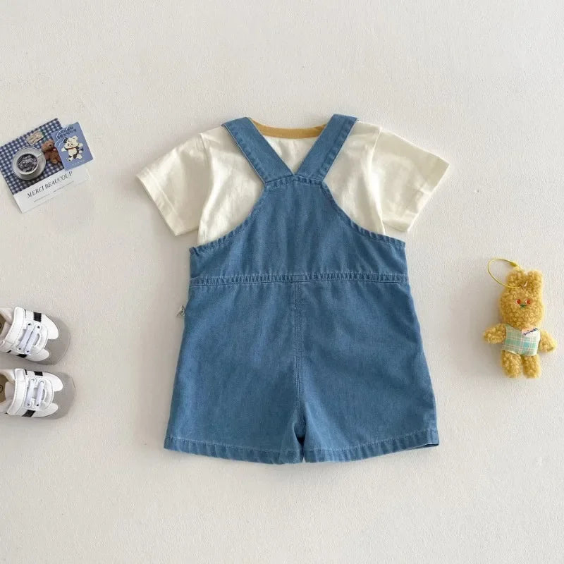 Camiseta y Short de Mezclilla con Tirantes de Winnie Pooh  (9m- 9T)