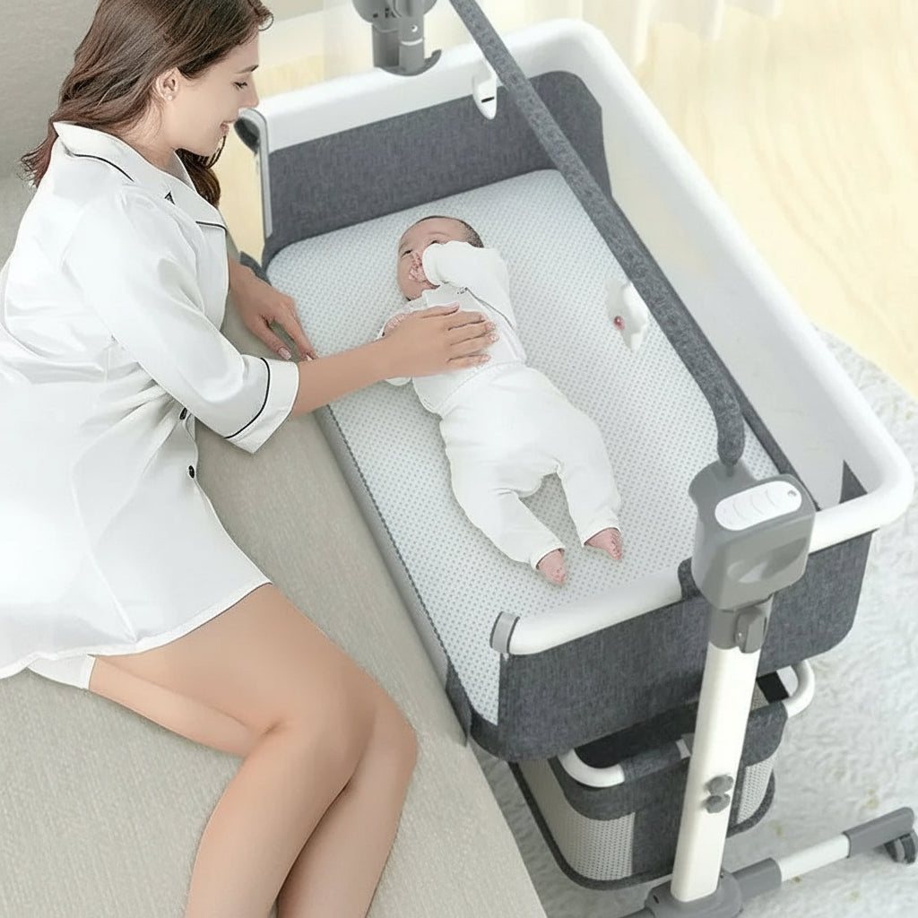 Cuna Colecho Eléctrica Multifuncional 5 en 1 (Colecho, Mecedora y Altura Ajustable)