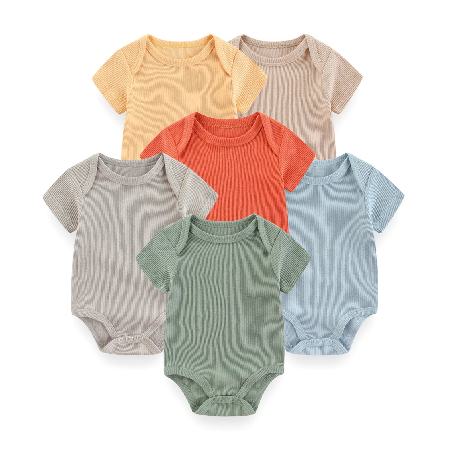 Set de 6 Bodys de Algodón Unisex - Manga Corta y Color Sólido (0-12M)