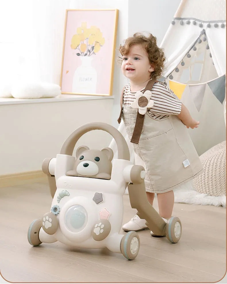 Andadera Bebé 3 en 1 Osito Encantador: Sentado a Caminar, Antivuelco y Multifuncional – Primeros Pasos Seguros