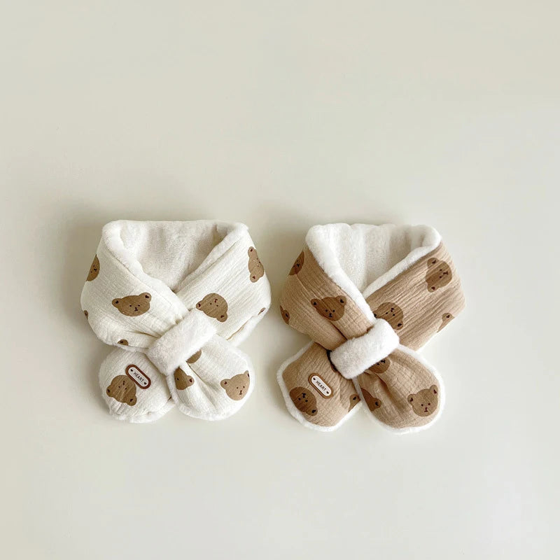 Bufanda de Invierno de Felpa con Cruce (Estilo Coreano): Diseño de Oso (1-10 Años)