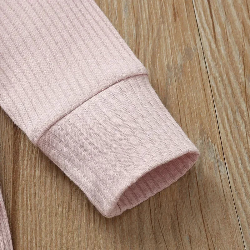 Mameluco de Algodón Acanalado de Manga Larga - Básico de Primavera/Otoño