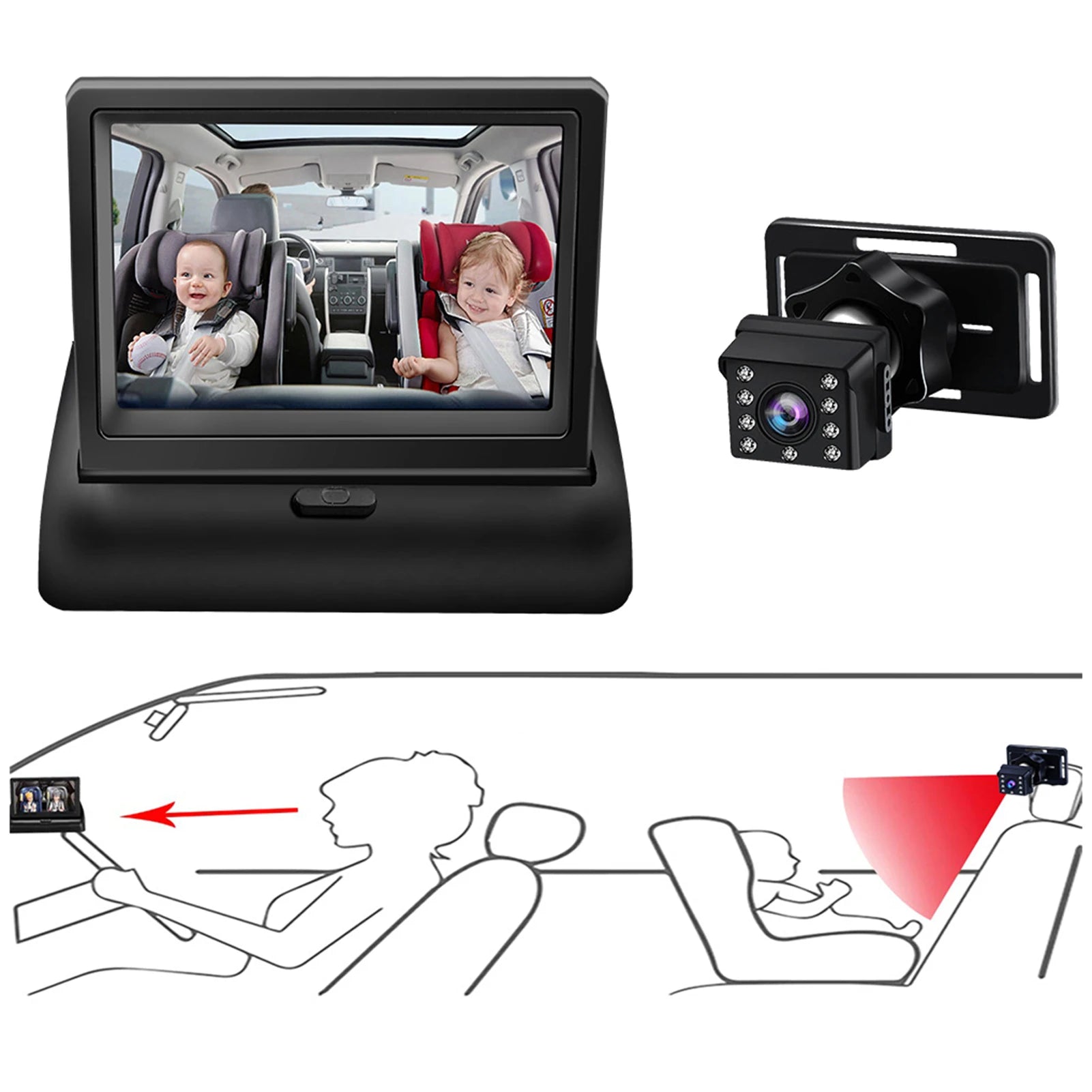 Monitor de bebé 1080p para vehículo.