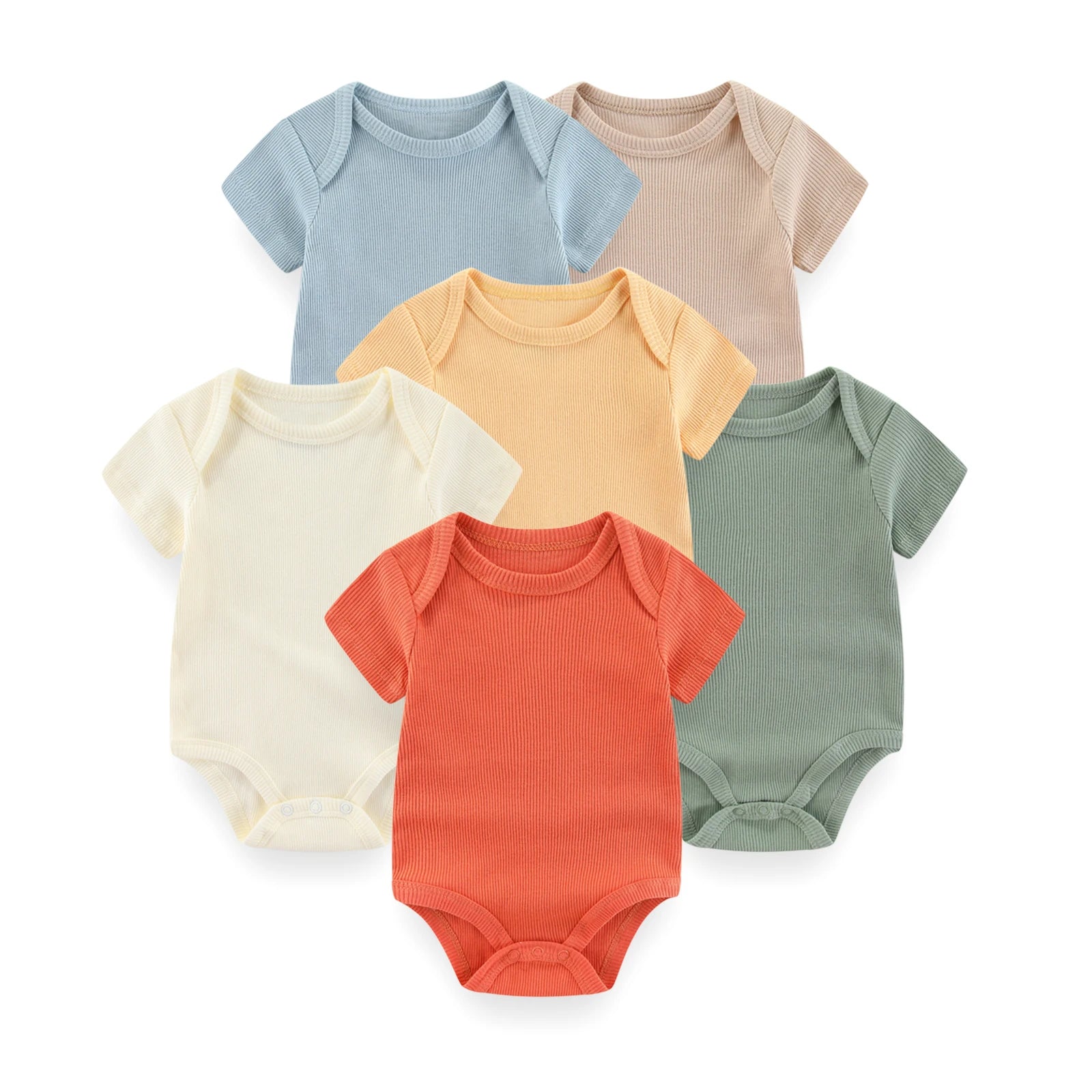 Set de 6 Bodys de Algodón Unisex - Manga Corta y Color Sólido (0-12M)