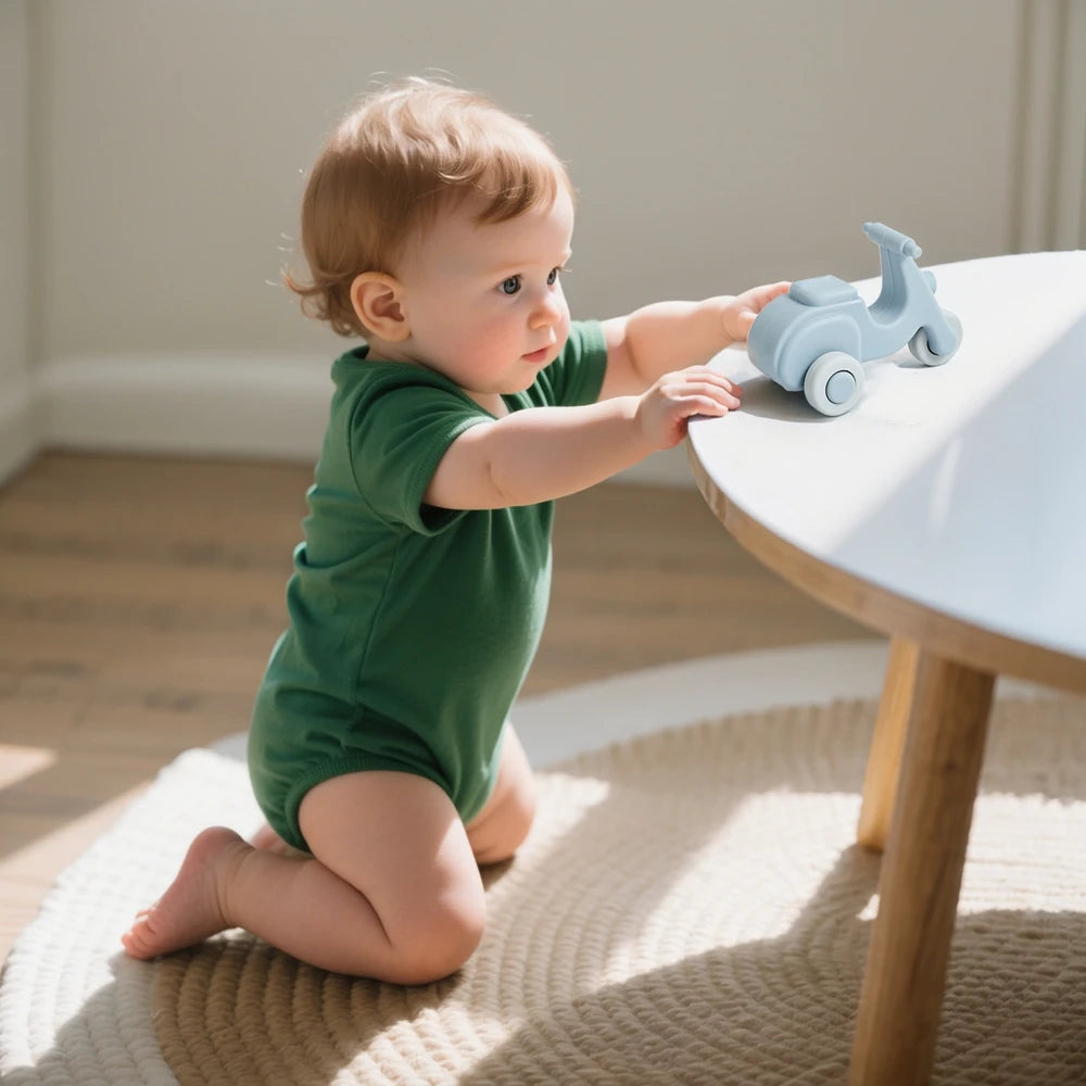 Coche de Juguete Montessori de Silicona | 2-en-1 Mordedera y Juguete Educativo