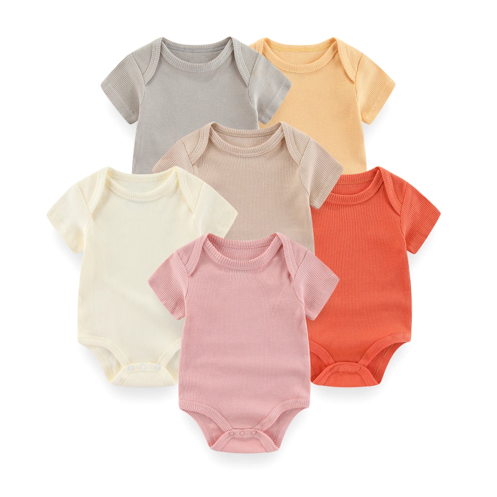 Set de 6 Bodys de Algodón Unisex - Manga Corta y Color Sólido (0-12M)