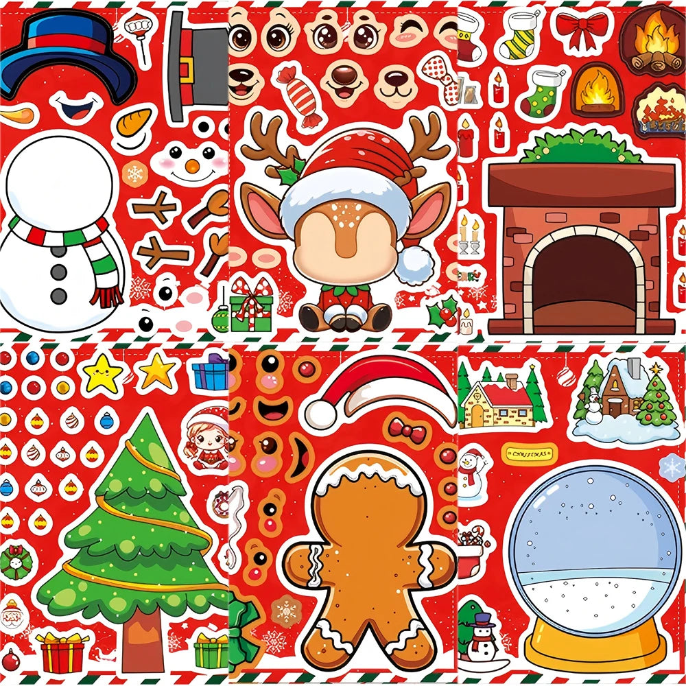 8/16 Hojas Pegatinas-Rompecabezas Navideñas | ¡Crea Caras Navideñas!