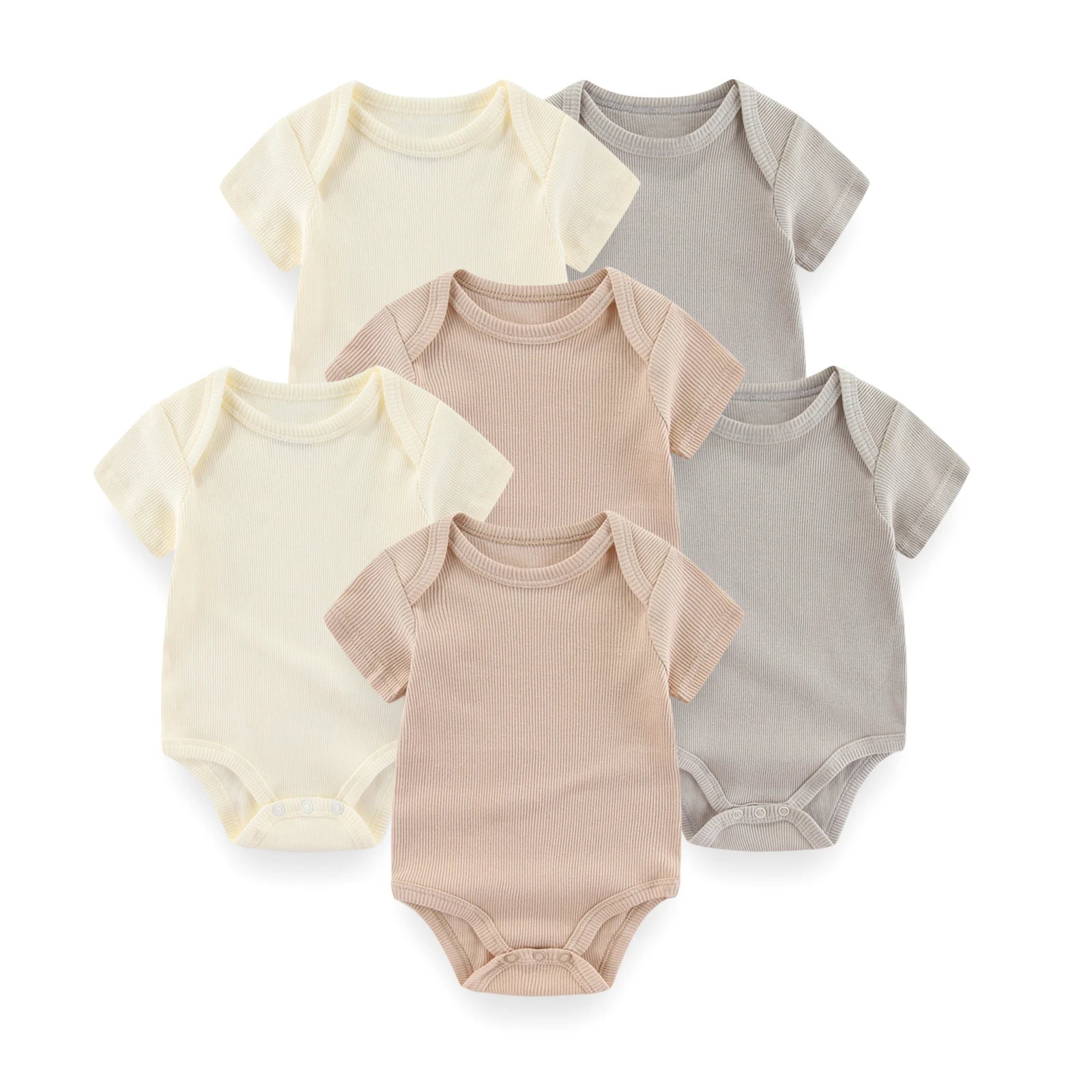 Set de 6 Bodys de Algodón Unisex - Manga Corta y Color Sólido (0-12M)