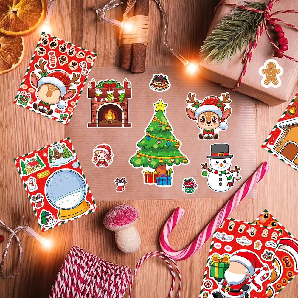 8/16 Hojas Pegatinas-Rompecabezas Navideñas | ¡Crea Caras Navideñas!