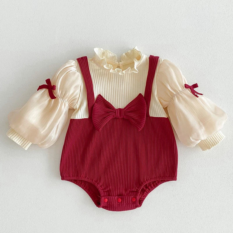 Mameluco de Princesa Navideño  con Cuello de Pétalo (Otoño-Invierno)