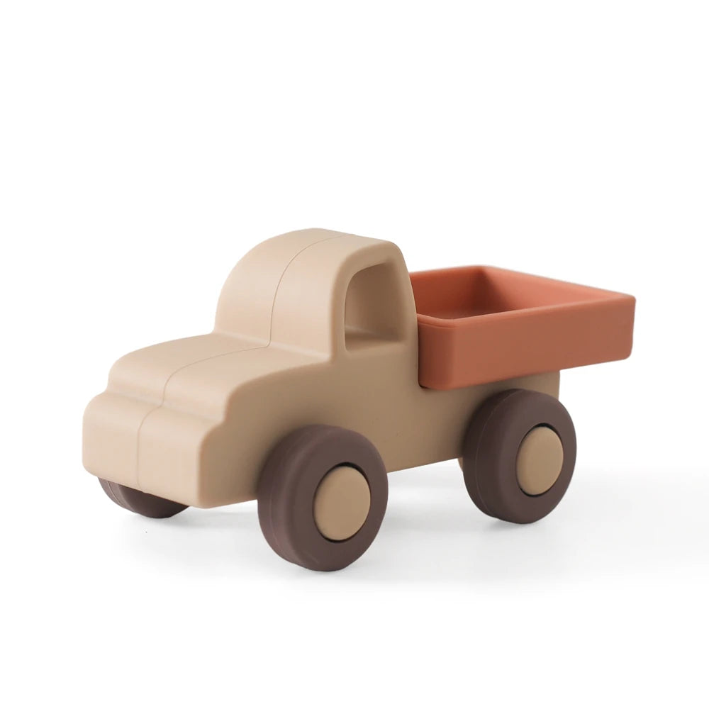 Coche de Juguete Montessori de Silicona | 2-en-1 Mordedera y Juguete Educativo