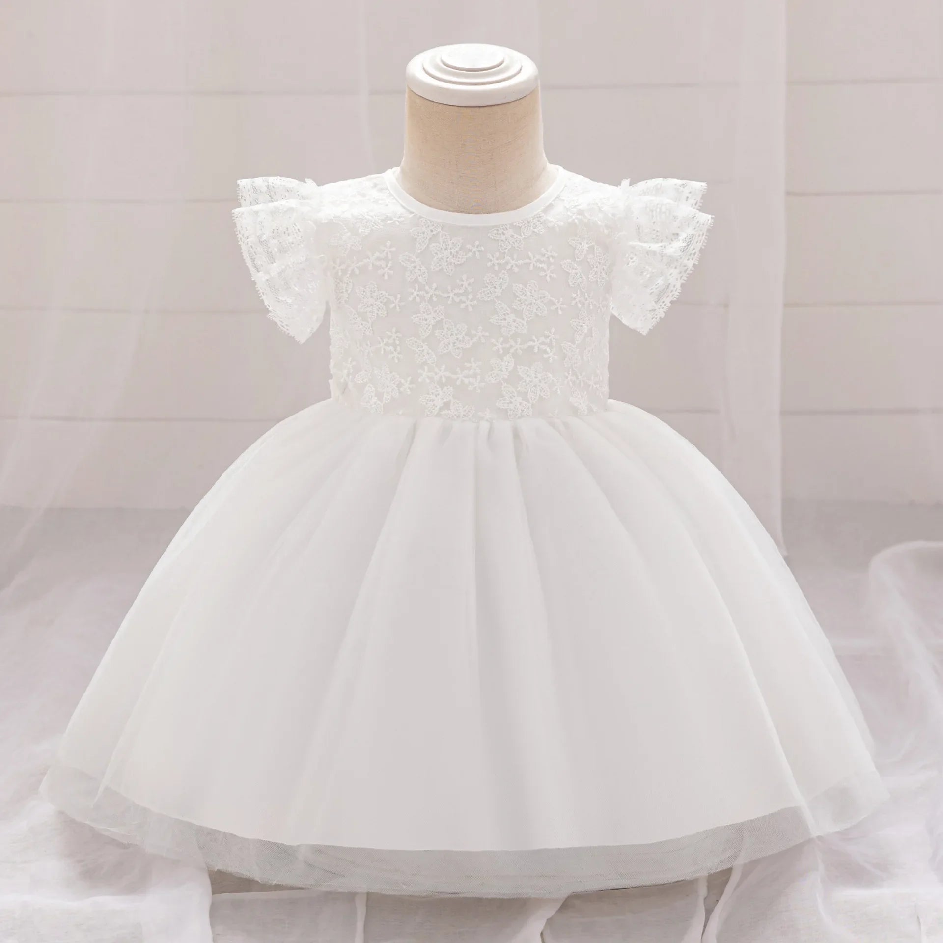 Vestido de Fiesta para Bebé: Falda de Malla con Mangas de Vuelo (3-24m)