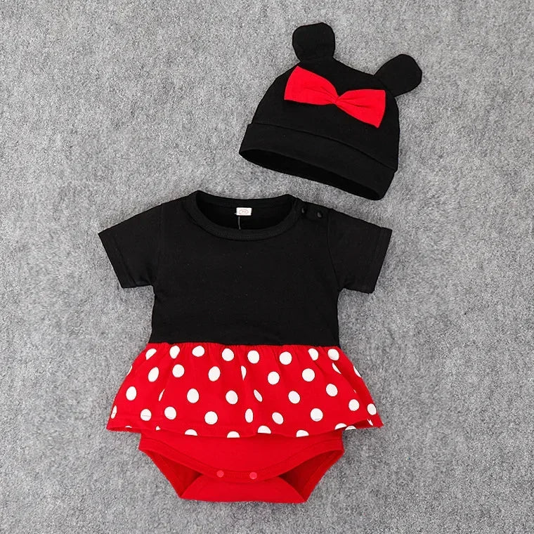 Conjunto de Verano Mickey y Minnie Mouse  | Mameluco y Falda (0-12 meses)