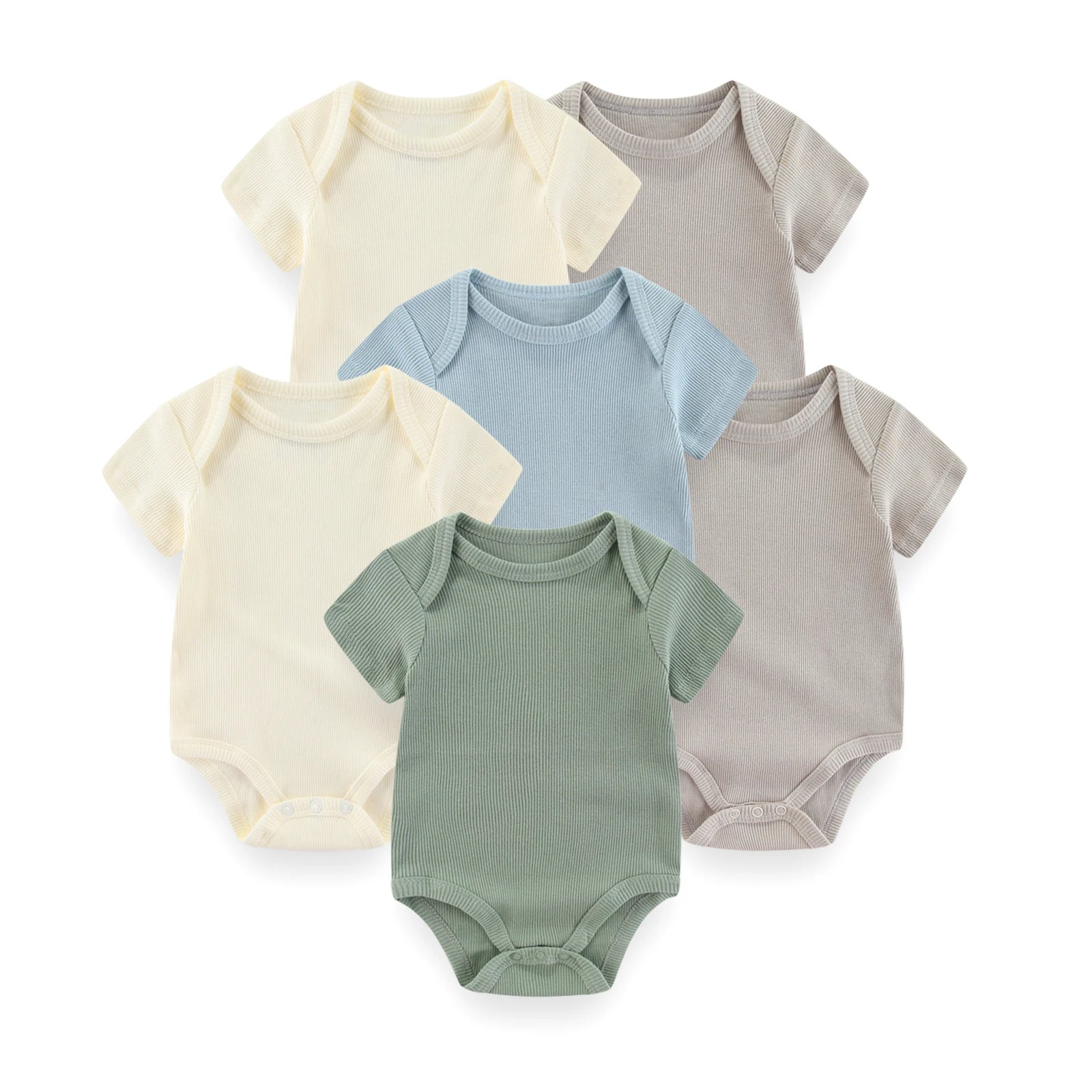 Set de 6 Bodys de Algodón Unisex - Manga Corta y Color Sólido (0-12M)