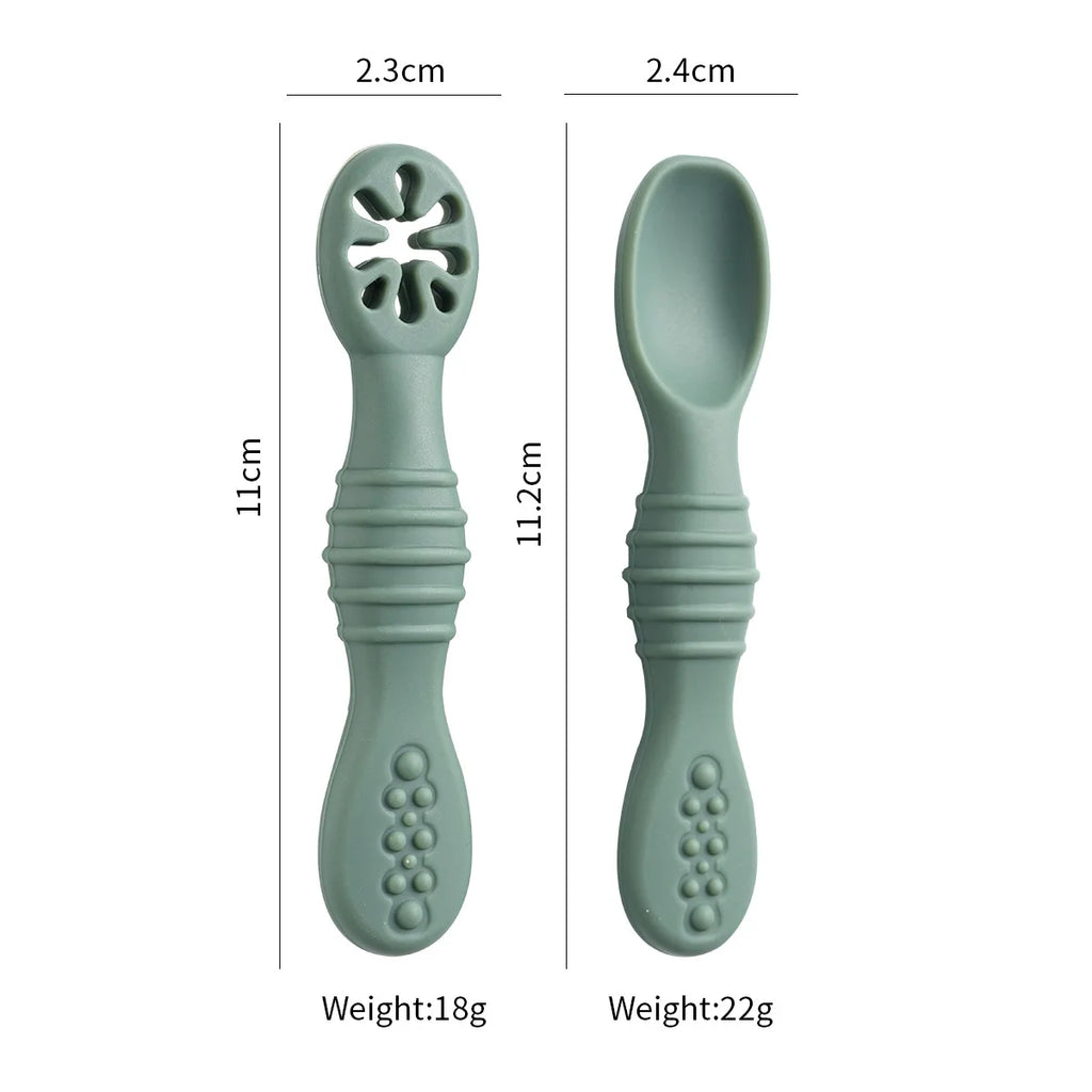 Set de Entrenamiento BLW 2-en-1 | Cuchara y Tenedor Machacador de Silicona