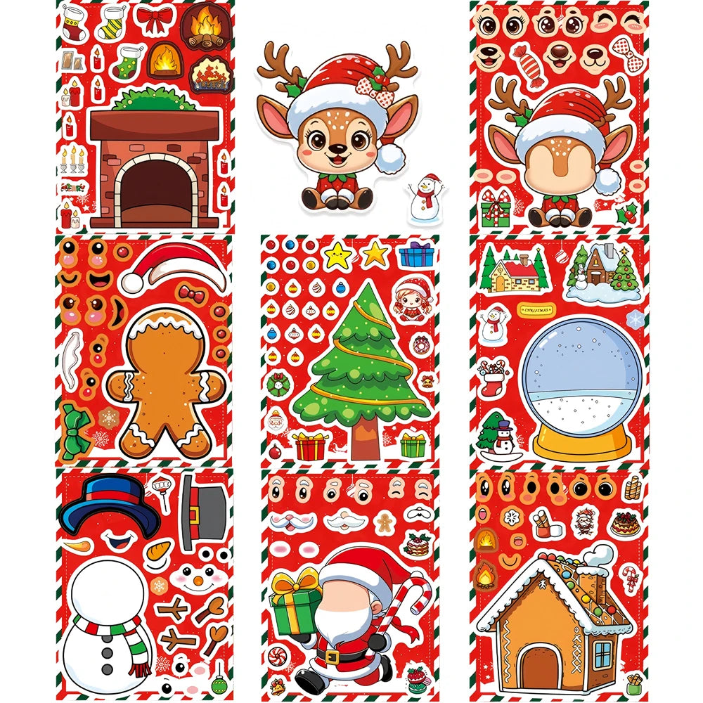 8/16 Hojas Pegatinas-Rompecabezas Navideñas | ¡Crea Caras Navideñas!