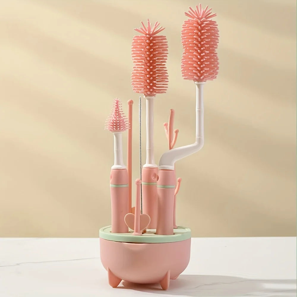 Set de 4 Cepillos de Silicona para Biberones | Limpieza 360°, Higiénico y de Mango Largo