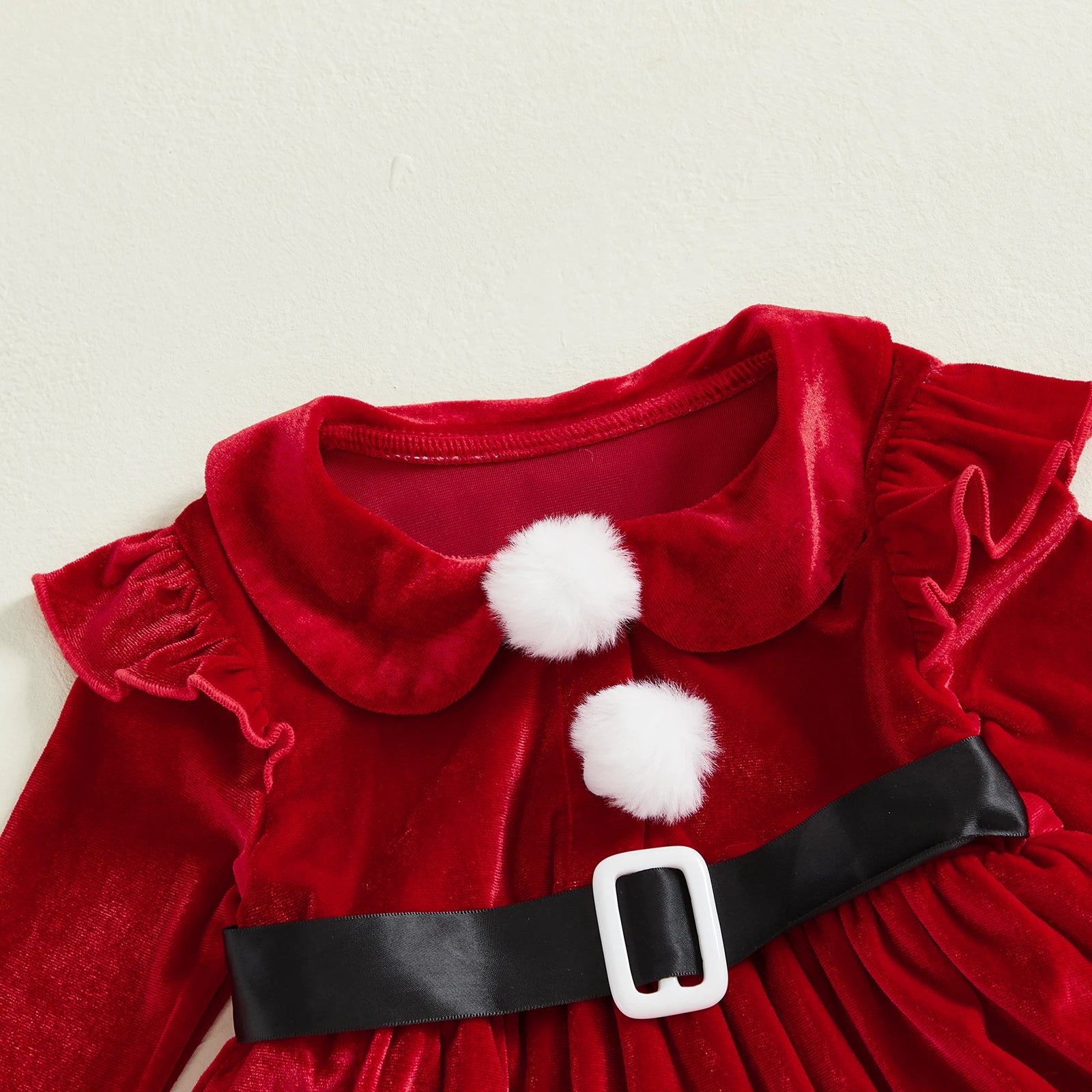 Conjunto Navideño de Terciopelo para Bebé Niña (Vestido-Mameluco + Gorro)