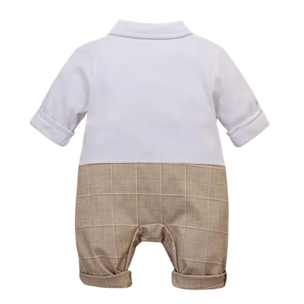 Conjunto Formal de Bebé Niño: Mameluco de Cuadros y Corbata de Moño (3-24M)