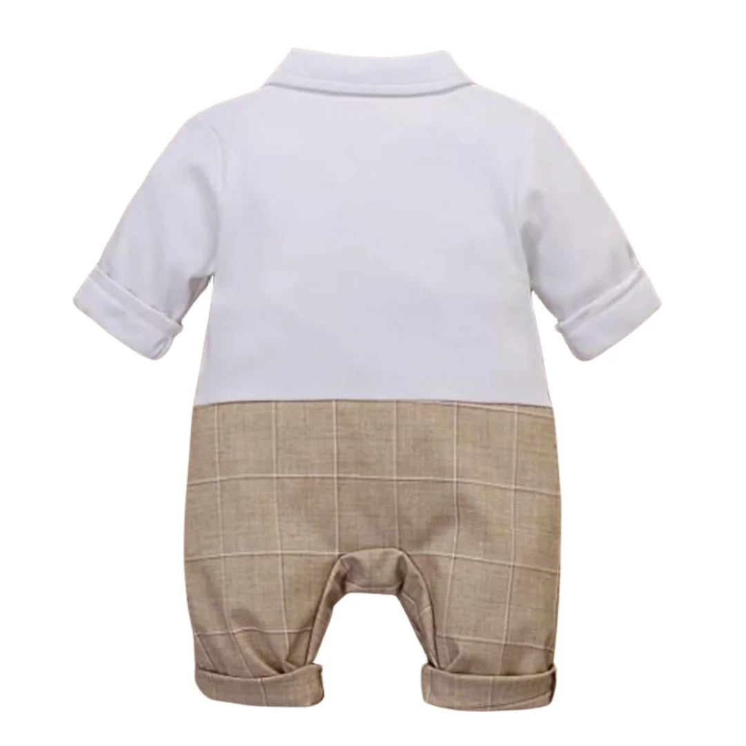 Conjunto Formal de Bebé Niño: Mameluco de Cuadros y Corbata de Moño (3-24M)