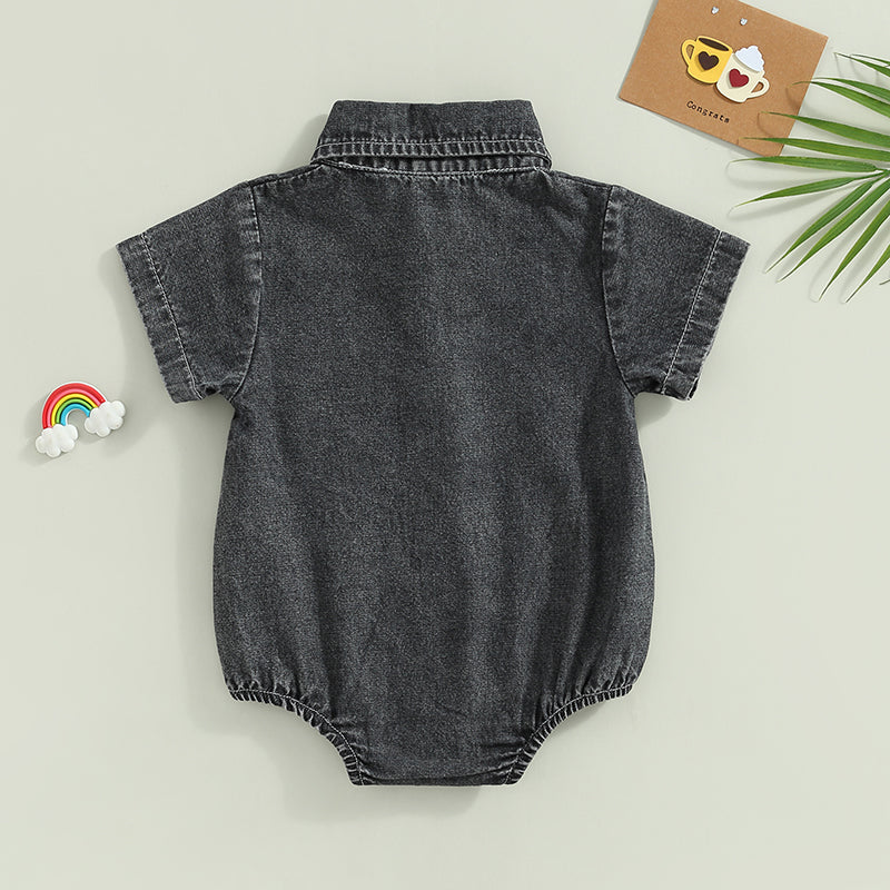 Mameluco de Mezclilla (Denim) para Bebé - Manga Corta y Cuello