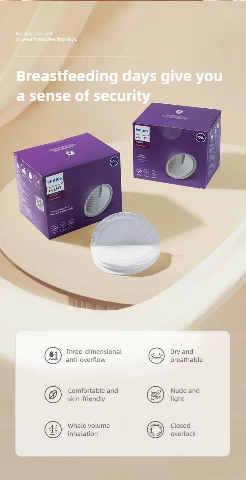 100 pzas Almohadilla de Lactancia Desechable Philips Avent | Algodón Suave, Fina y Antidesbordamiento