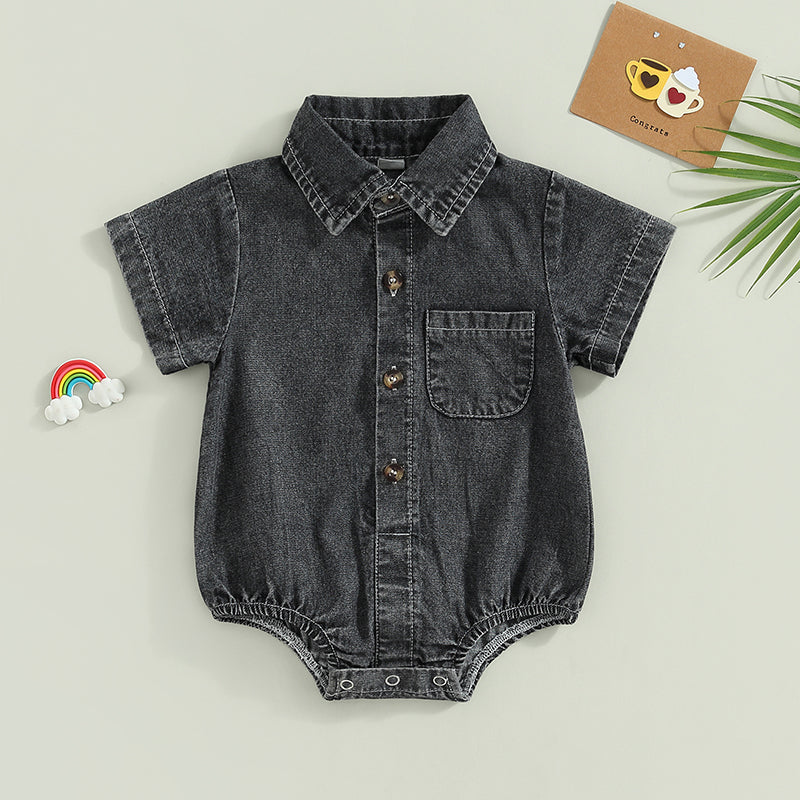 Mameluco de Mezclilla (Denim) para Bebé - Manga Corta y Cuello