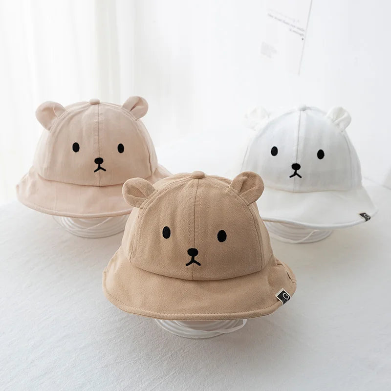 Gorro para el sol tipo cubo con Orejas de Oso: Protección y Ternura (3-18 Meses)