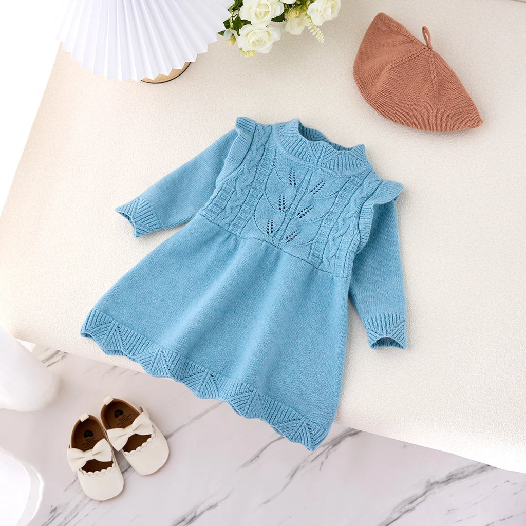 Vestido Tejido Calado para Bebé Niña| Dulzura y Estilo de Primavera  (0-18M)