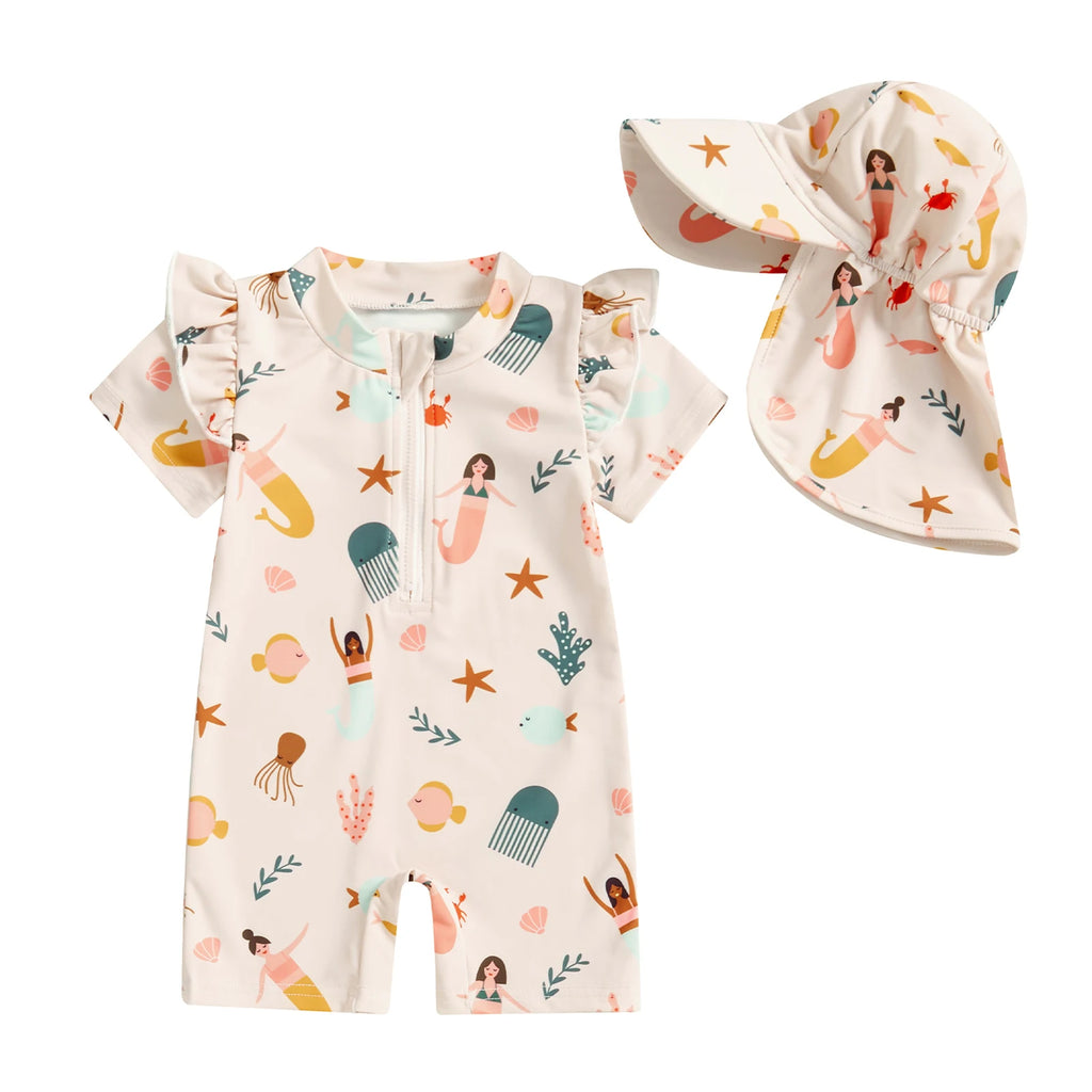 Bañador "Sirenas y Conchitas" – Protección y Ternura en el Agua (0-24M)