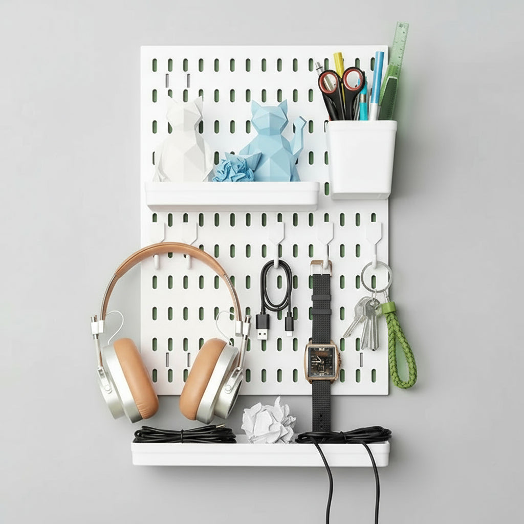 Tablero perforado para decoración de pared.