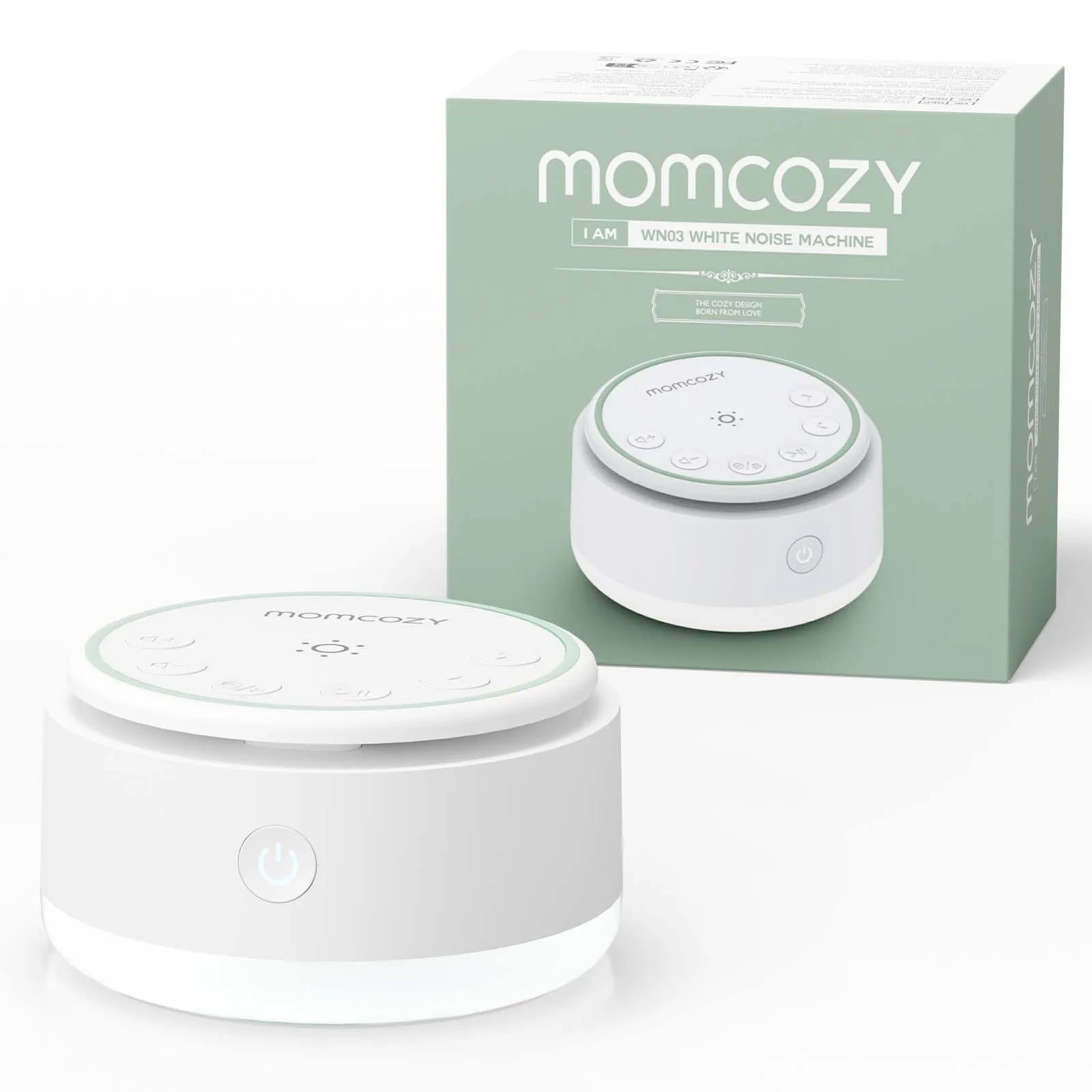 Máquina de Ruido Blanco para Bebé Momcozy | Portátil, 20 Sonidos para Dormir y Luz Nocturna Táctil