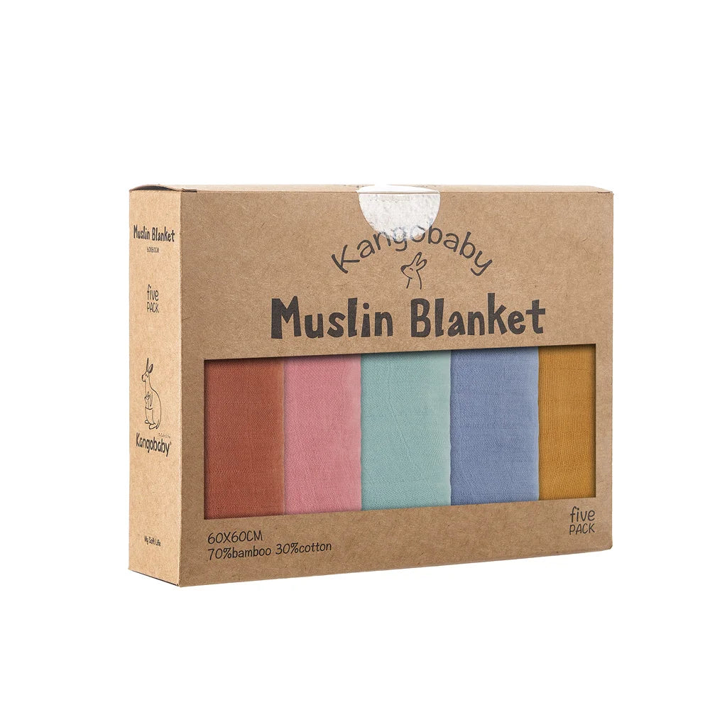 Paquete de 5 paños de muselina 60x60cm Kangobaby: Suavidad de Bambú y Algodón
