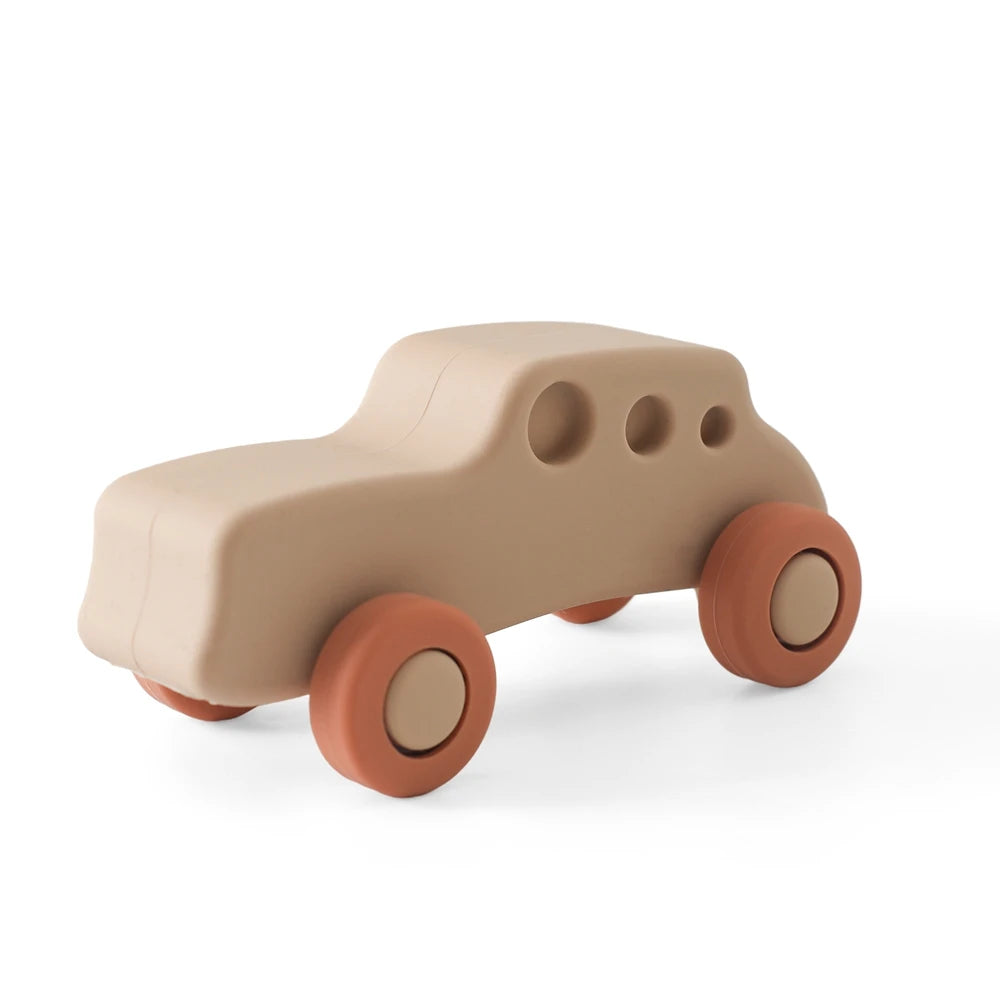 Coche de Juguete Montessori de Silicona | 2-en-1 Mordedera y Juguete Educativo