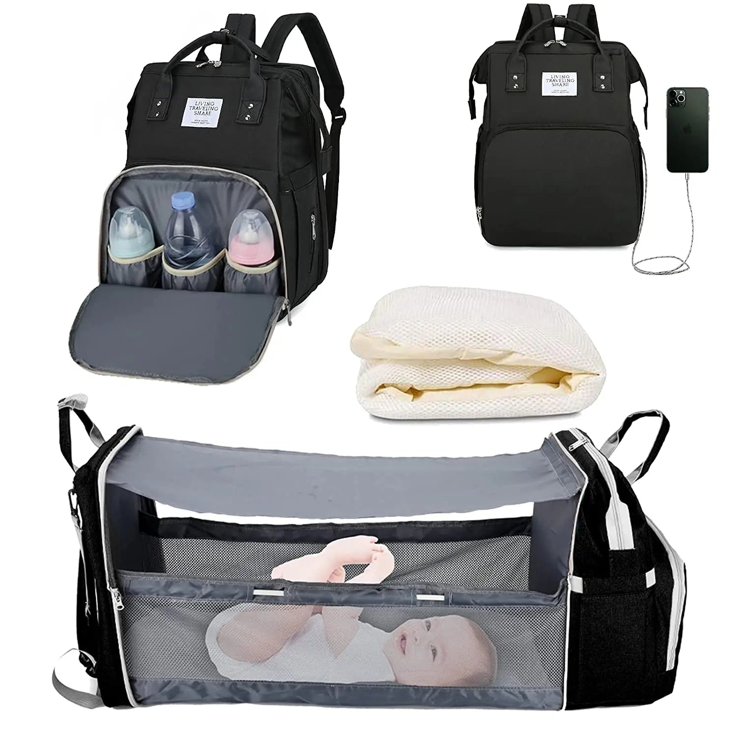 Pañalera Convertible a Cuna Colecho Portátil | Impermeable, Térmica y con Puerto USB