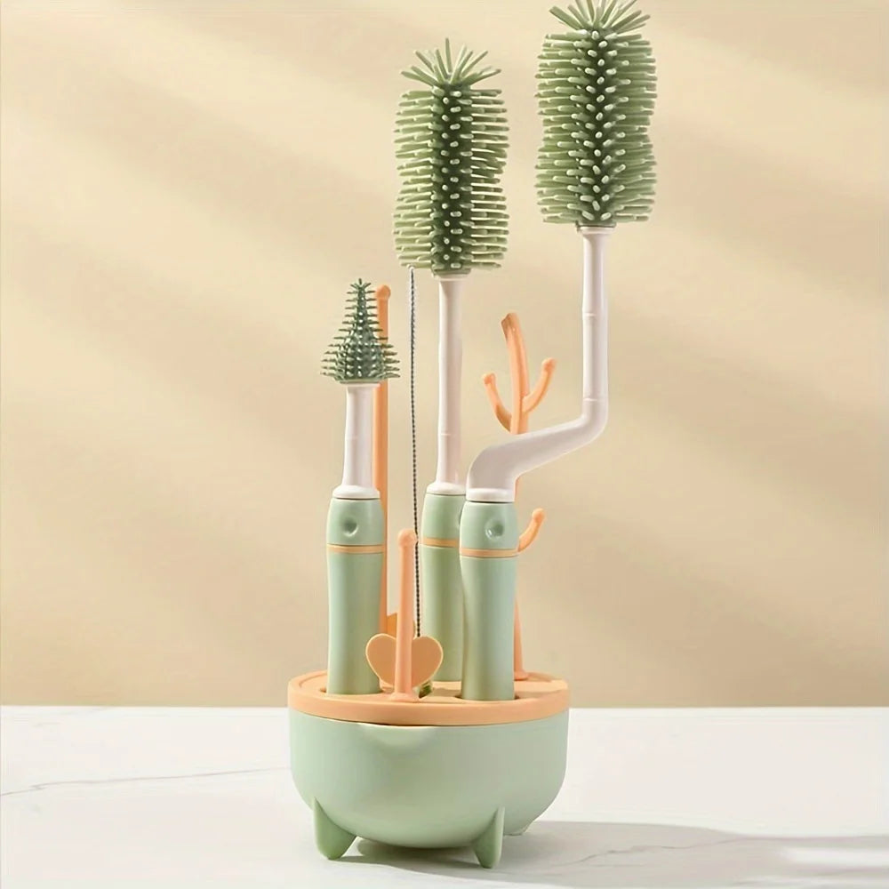 Set de 4 Cepillos de Silicona para Biberones | Limpieza 360°, Higiénico y de Mango Largo