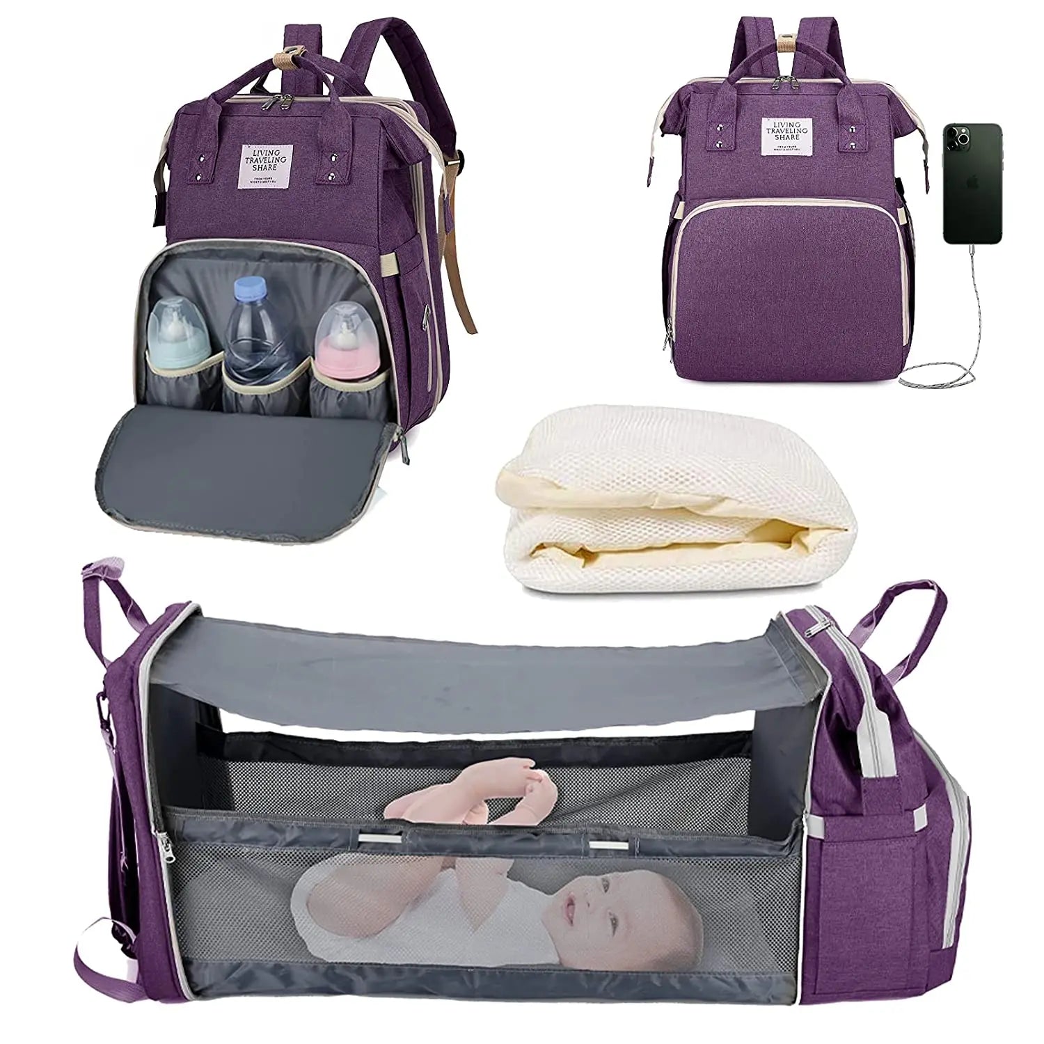 Pañalera Convertible a Cuna Colecho Portátil | Impermeable, Térmica y con Puerto USB