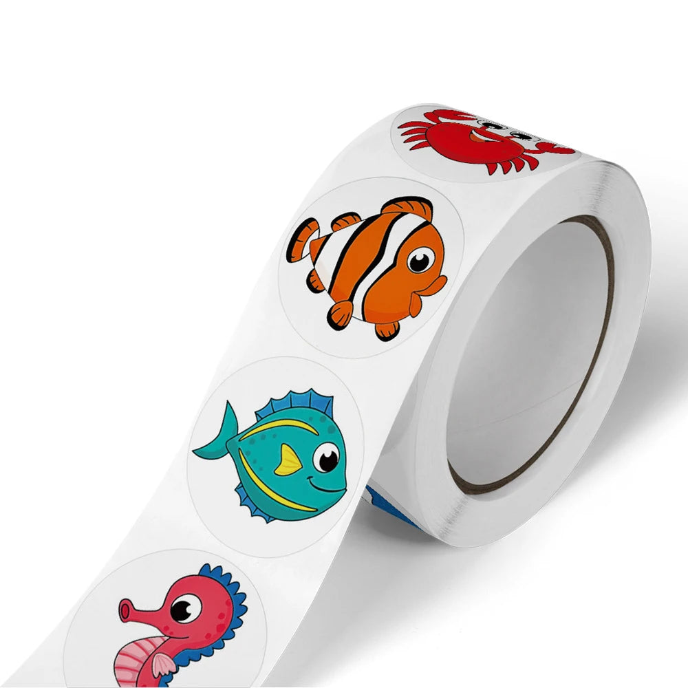 Rollo de 500 Pegatinas: Animales Marinos y Recompensas Educativas