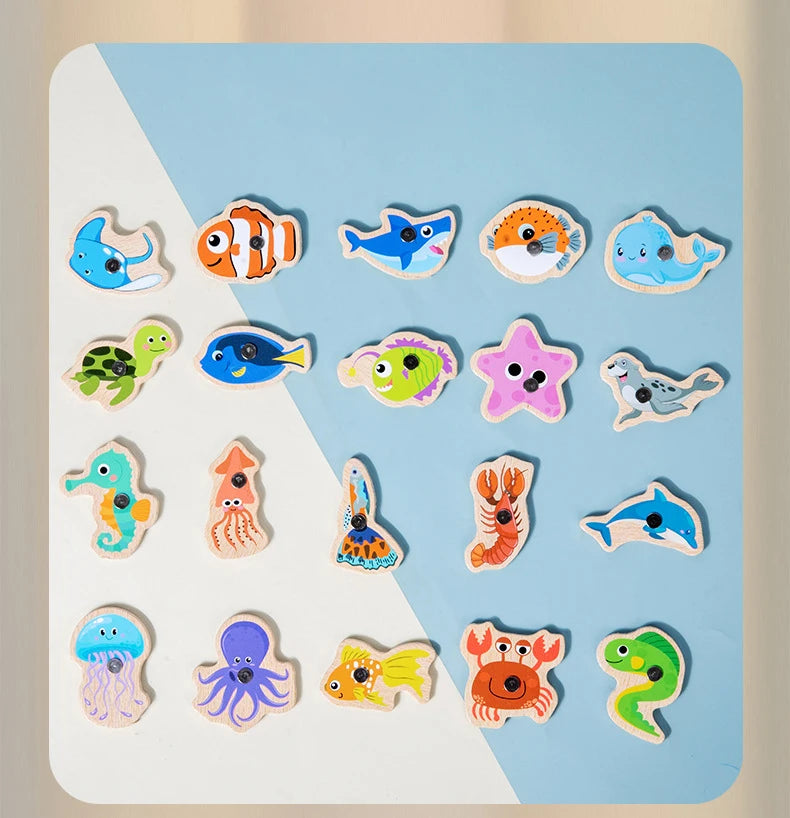 Juego de Pesca Magnética de Madera Montessori | Aprendizaje de Vida Marina