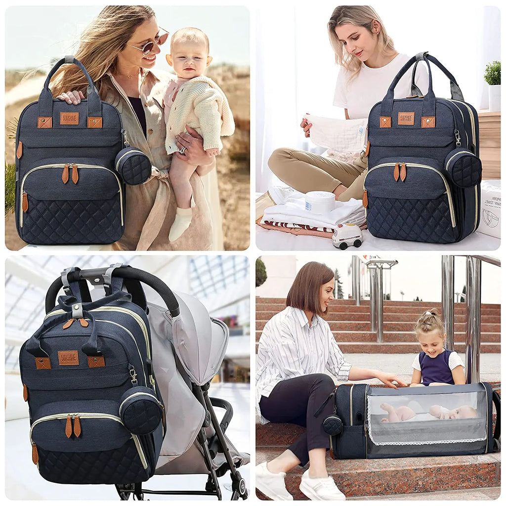 Pañalera Convertible a Cuna Colecho Portátil | Impermeable, Térmica y con Puerto USB