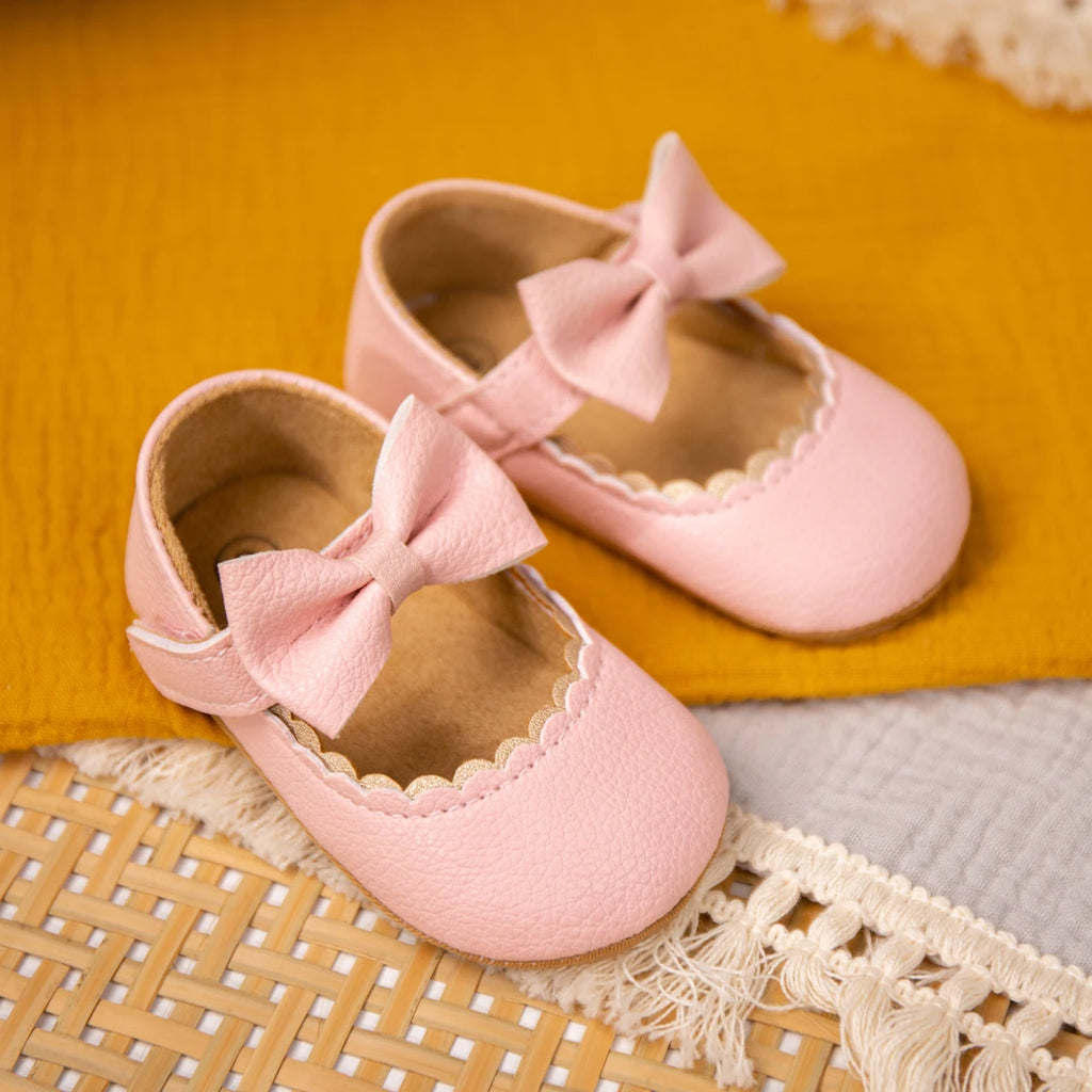 Zapatos Retro de Princesa con Moño - Suela Suave Antideslizante para Primeros Pasos