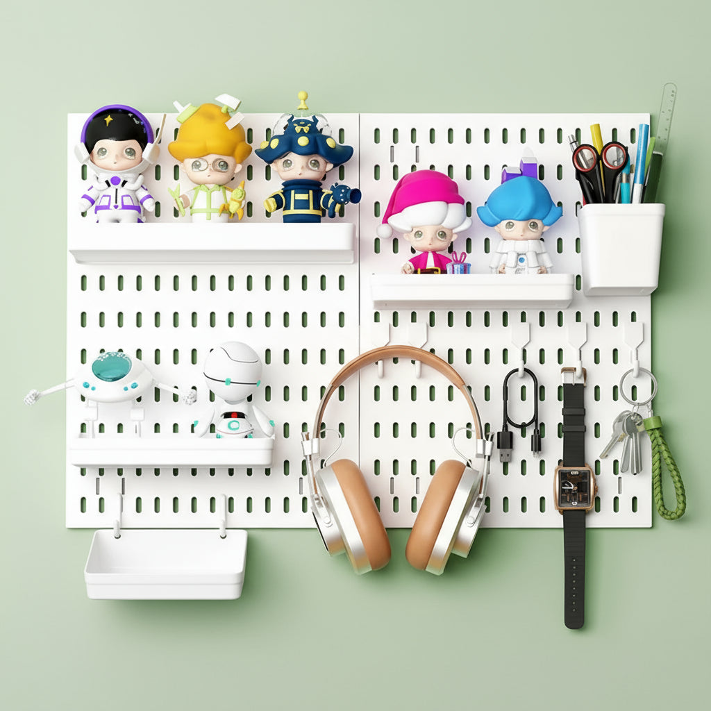 Tablero perforado para decoración de pared.