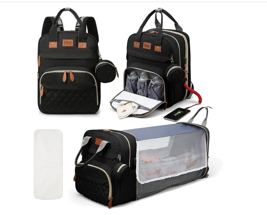 Pañalera Convertible a Cuna Colecho Portátil | Impermeable, Térmica y con Puerto USB