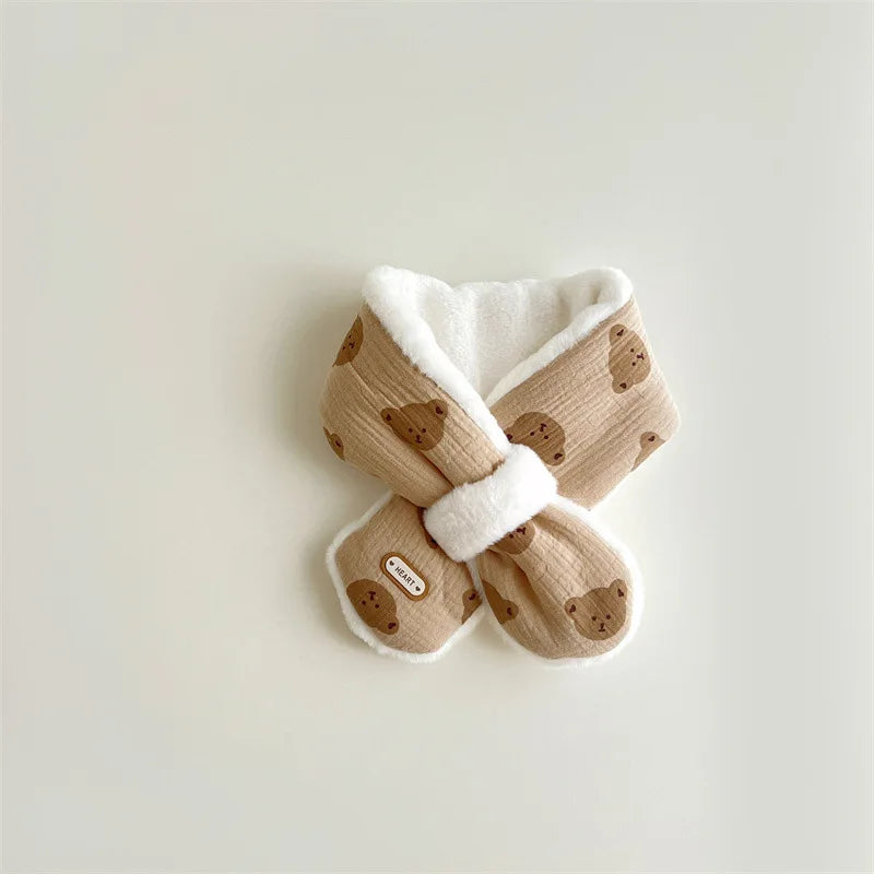 Bufanda de Invierno de Felpa con Cruce (Estilo Coreano): Diseño de Oso (1-10 Años)