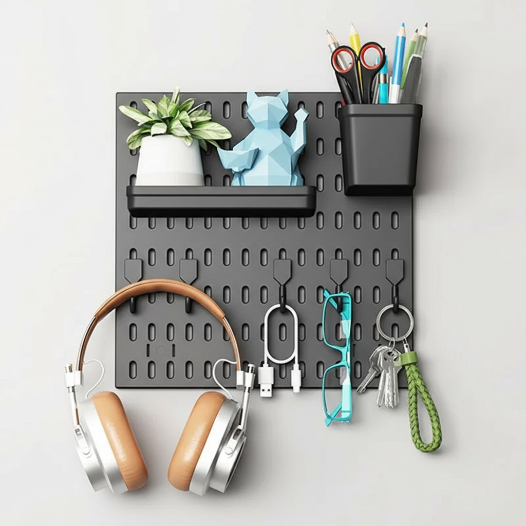 Tablero perforado para decoración de pared.