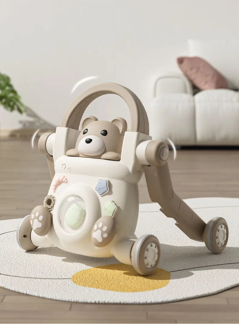 Andadera Bebé 3 en 1 Osito Encantador: Sentado a Caminar, Antivuelco y Multifuncional – Primeros Pasos Seguros