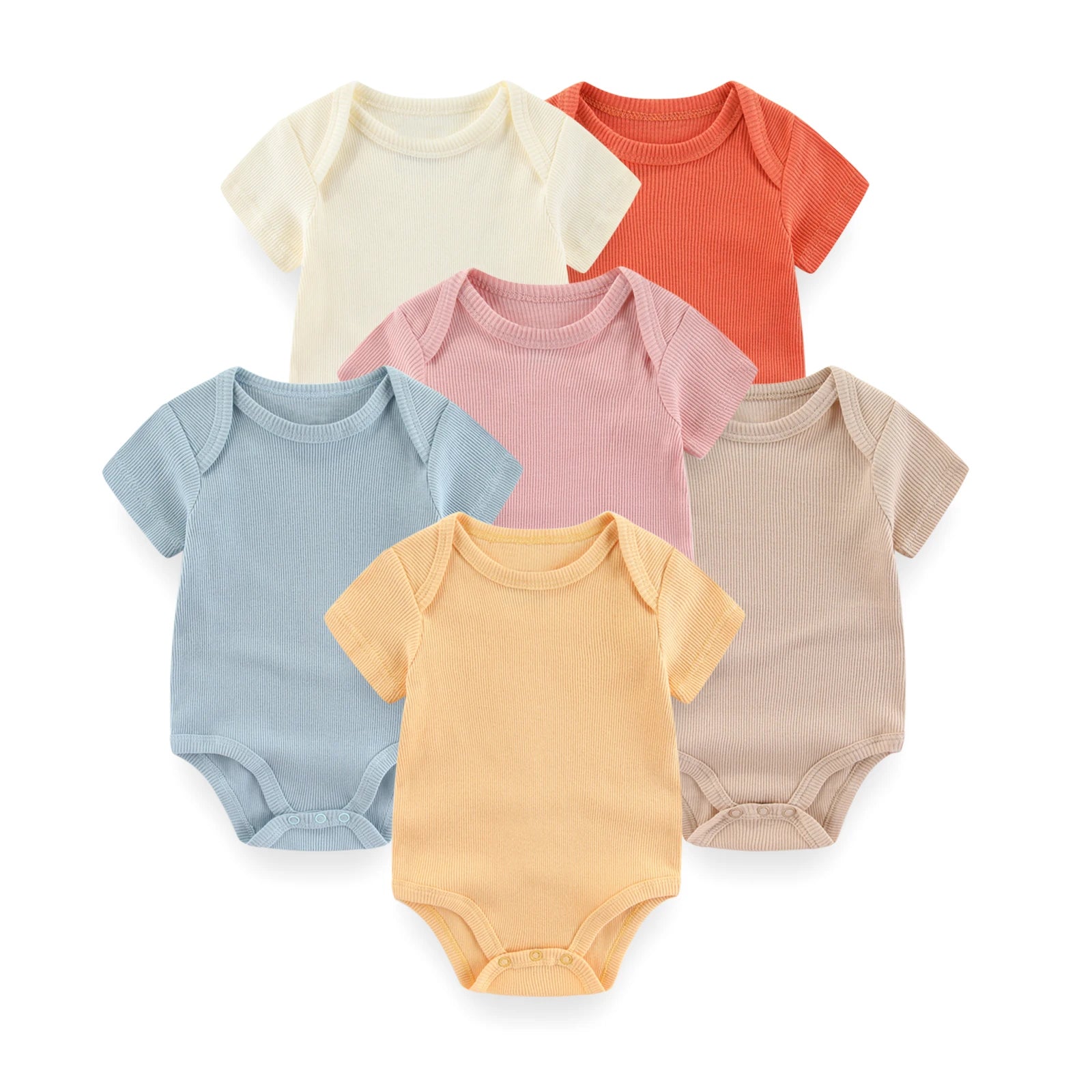 Set de 6 Bodys de Algodón Unisex - Manga Corta y Color Sólido (0-12M)