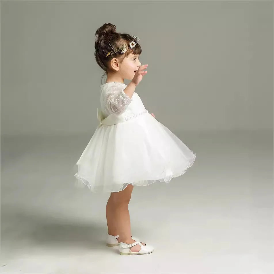 Vestido Blanco de Princesa para Bebé Niña | Bautizo, Boda y Primer Cumpleaños (0-24M)
